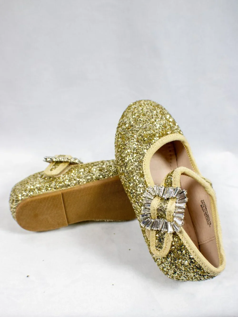 Derence Toddler Girls Gold Glitter Rhinestone Buckle Mary Jane Flats